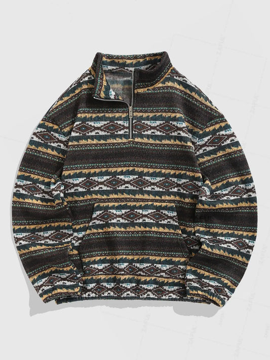 Vintage Knitted Sweater – Unisex Oversized Sweater with Ethnic Pattern